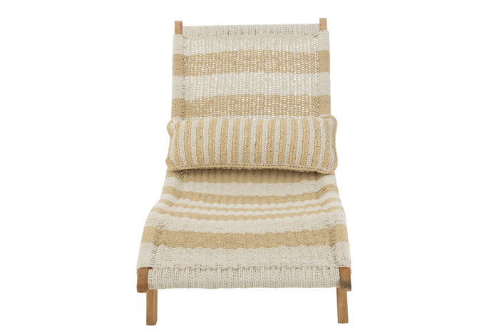 J-Line ligzetel + kussen Strepen Geweven - teak - wit|naturel
