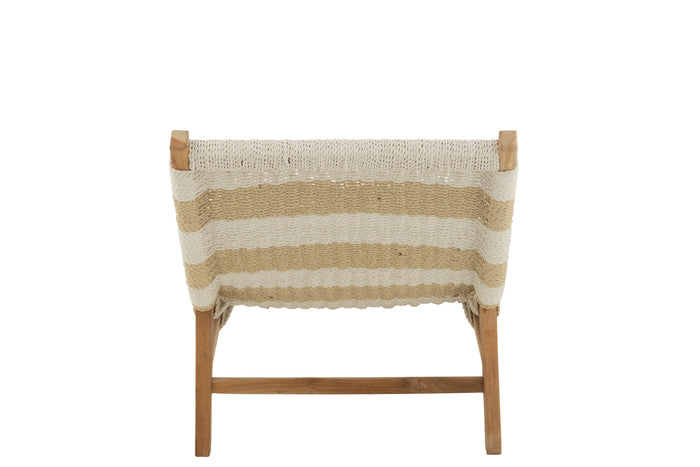 J-Line ligzetel + kussen Strepen Geweven - teak - wit|naturel