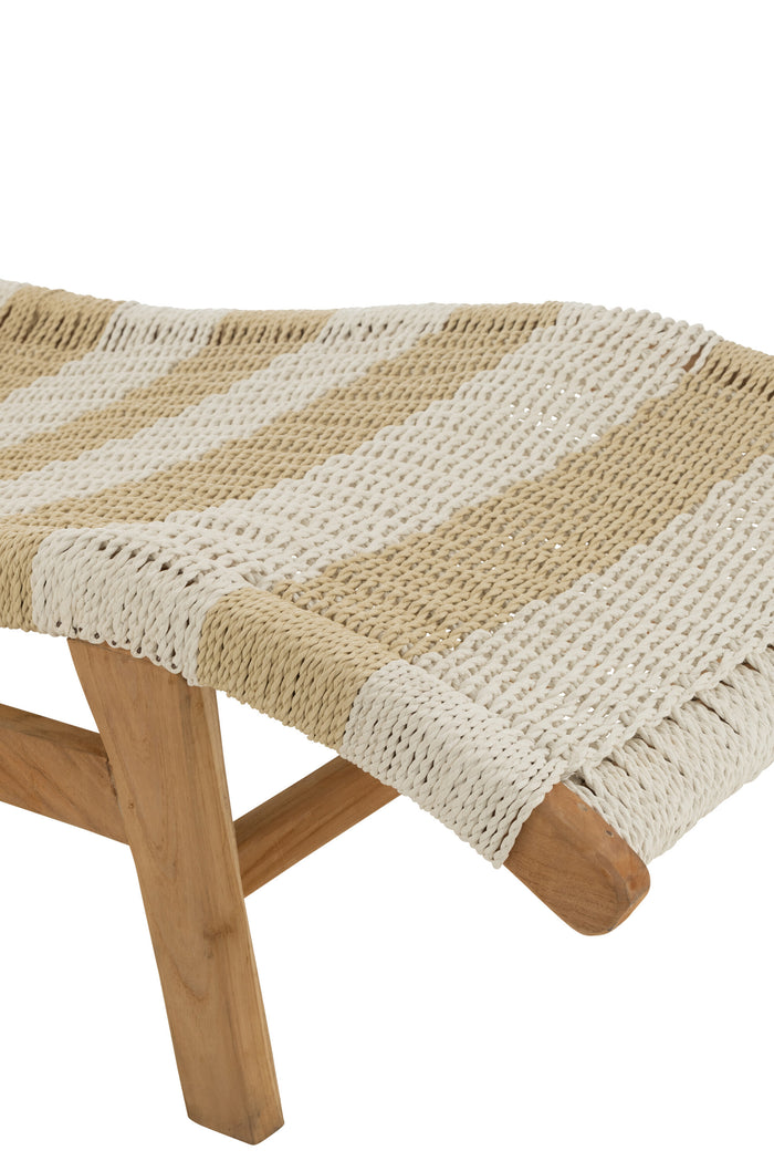 J-Line ligzetel + kussen Strepen Geweven - teak - wit|naturel