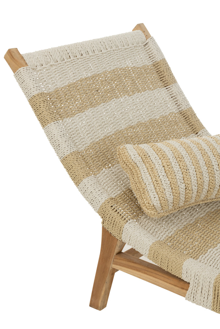 J-Line ligzetel + kussen Strepen Geweven - teak - wit|naturel