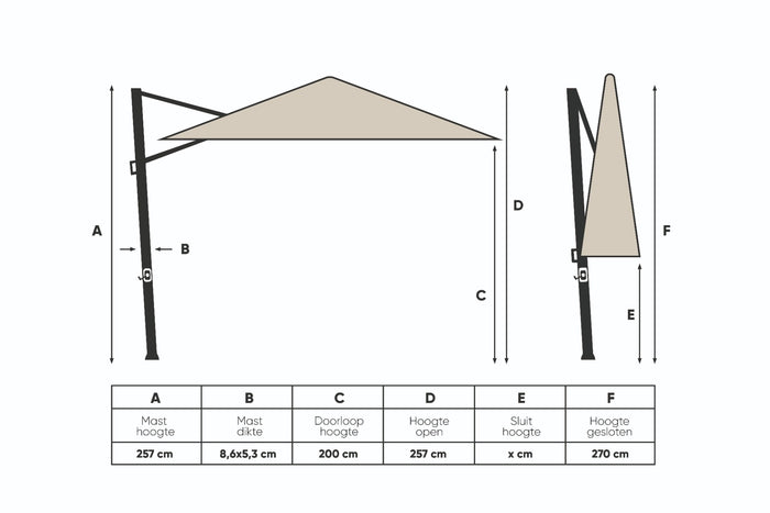 Platinum Challenger Zweefparasol T1 Premium 4x3 m. - Champagne - Sandstone