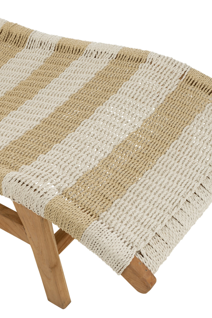 J-Line ligzetel + kussen Strepen Geweven - teak - wit|naturel