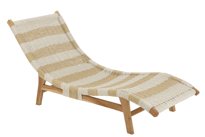J-Line ligzetel + kussen Strepen Geweven - teak - wit|naturel