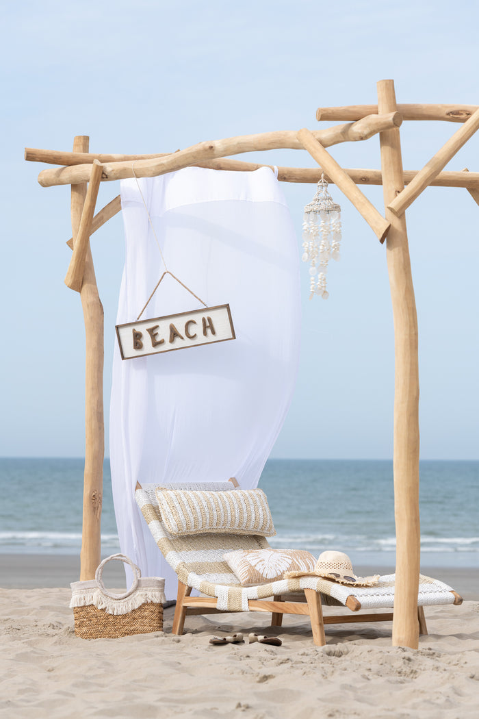 J-Line ligzetel + kussen Strepen Geweven - teak - wit|naturel
