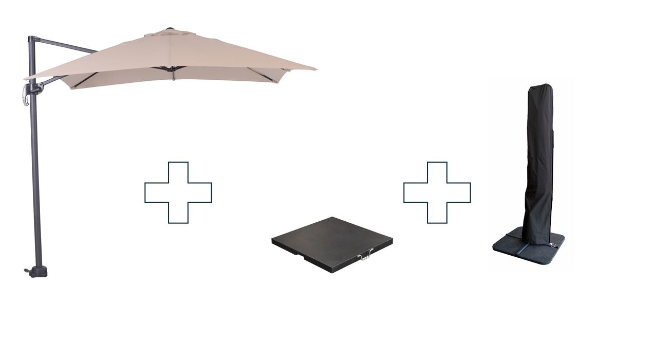 Zweefparasol Hawaii S - met voet en hoes - Ecru - 250 x 250 cm