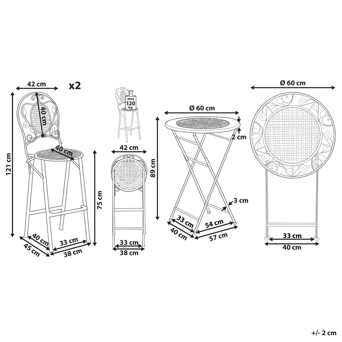 Beliani - BIVIO - Tuinbarset voor 2 - Lichtgroen - IJzer