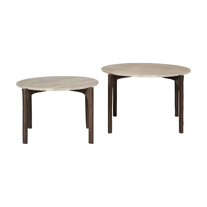 Salontafel (set Van 2) Mora - Beige|Bruin - Marmer|steen