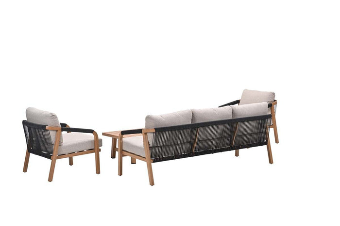 Monti loungeset - 4-dlg - light teaklook - rope lava zwart - gobi sand