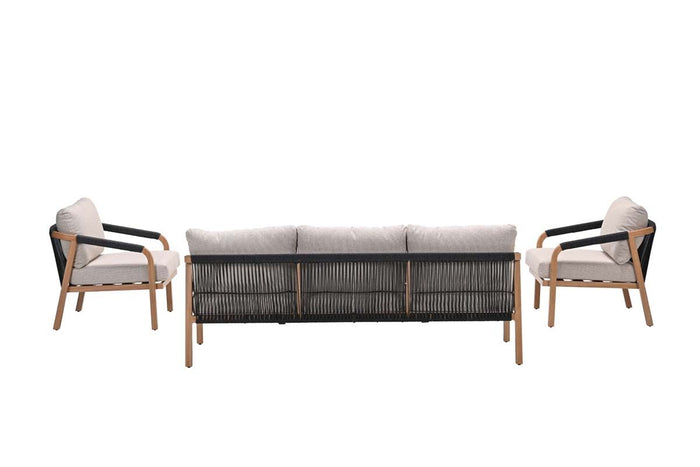 Monti loungeset - 4-dlg - light teaklook - rope lava zwart - gobi sand