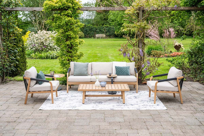 Monti loungeset - 4-dlg - light teaklook - rope lava zwart - gobi sand