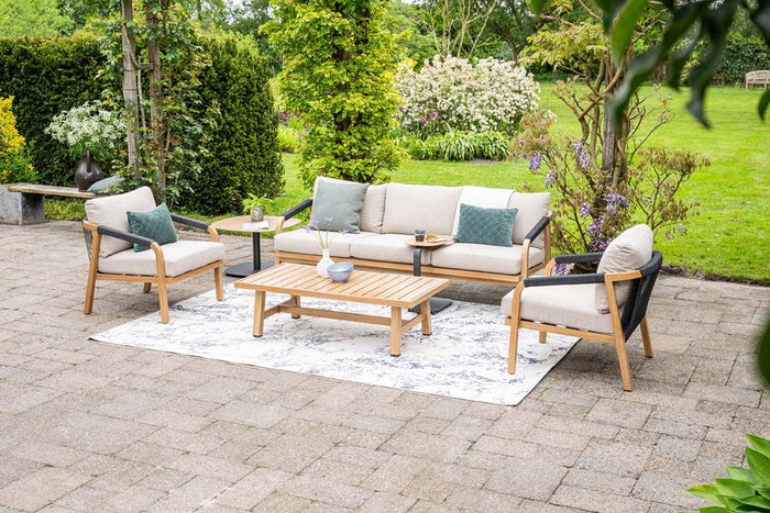 Monti loungeset - 4-dlg - light teaklook - rope lava zwart - gobi sand