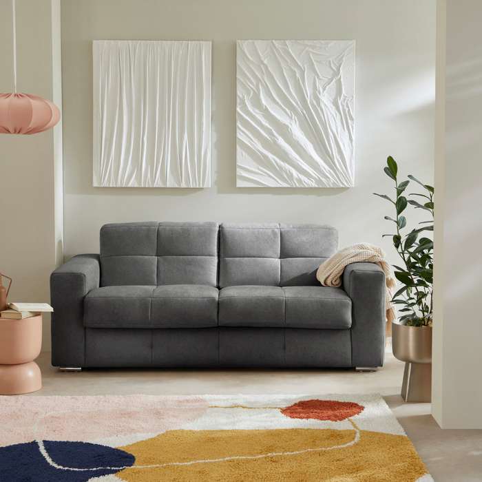 Calicosy - 3-zits slaapbank in stof B207 cm - CHESTER - Grijs