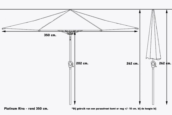 Platinum Riva stokparasol 3.5 m. rond - Ecru met voet en hoes