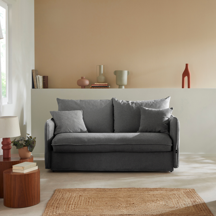 Calicosy - 3-zits slaapbank in stof B185 cm - MIKA - Grijs