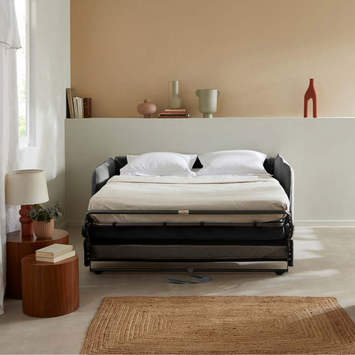 Calicosy - 3-zits slaapbank in stof B185 cm - MIKA - Grijs