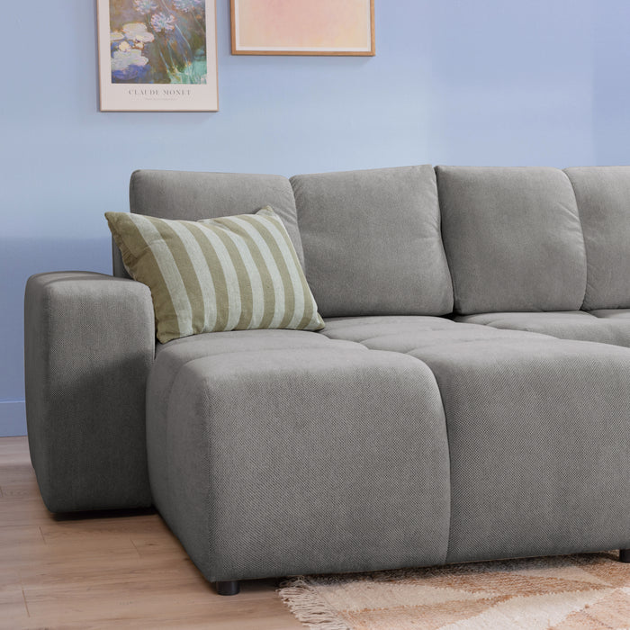 by fonQ Charme Hoekbank Links met Slaapfunctie - Weefstof - Grijs