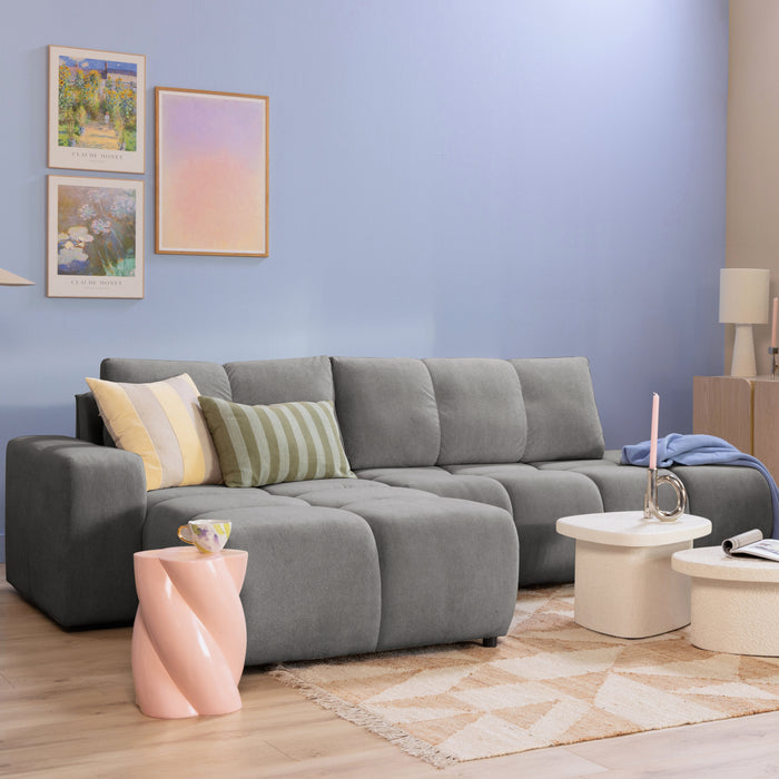 by fonQ Charme Hoekbank Links met Slaapfunctie - Weefstof - Grijs
