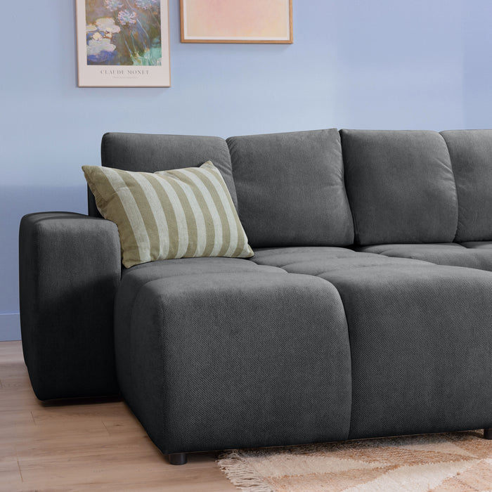by fonQ Charme Hoekbank Links met Slaapfunctie - Weefstof - Antraciet
