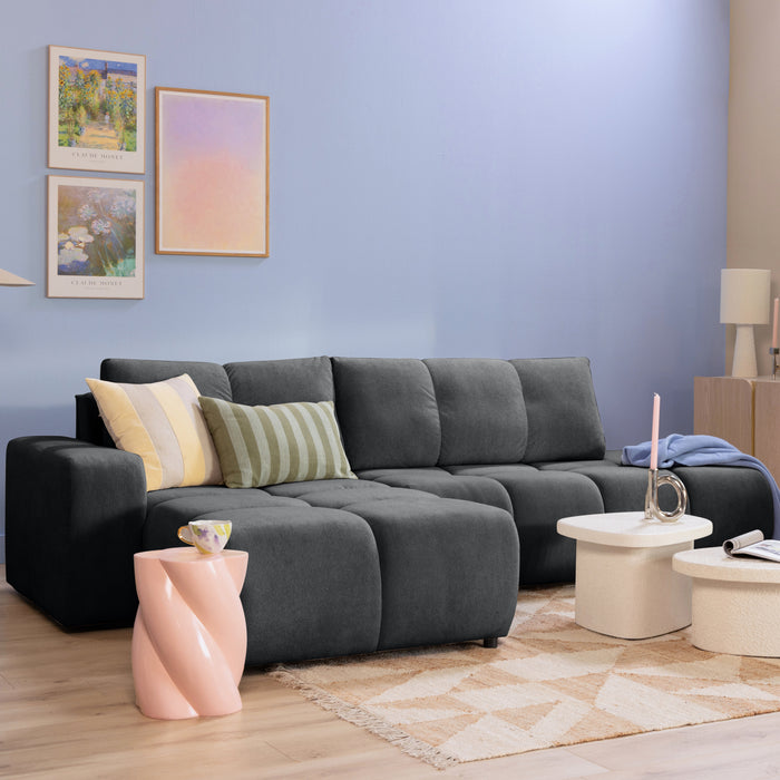 by fonQ Charme Hoekbank Links met Slaapfunctie - Weefstof - Antraciet