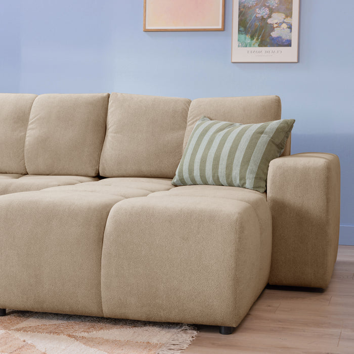 by fonQ Charme Hoekbank Rechts met Slaapfunctie - Chenille - Beige