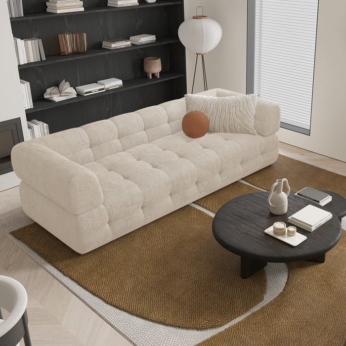 3-zits crèmekleurige chenille fluwelen bank 230cm