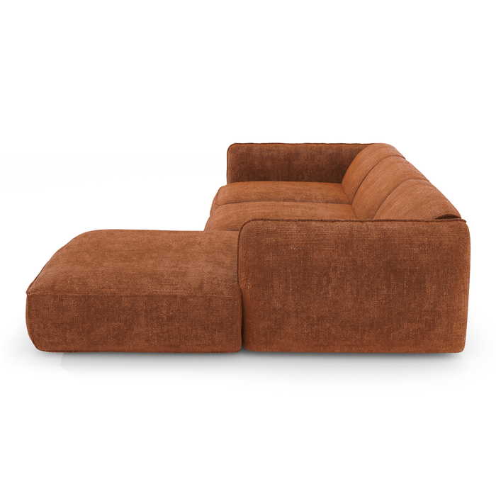 Rechte hoekbank in terracotta geweven fluweel