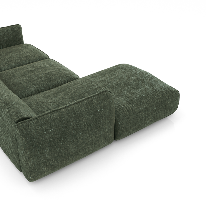 Hoekbank links in olijfgroen geweven fluweel