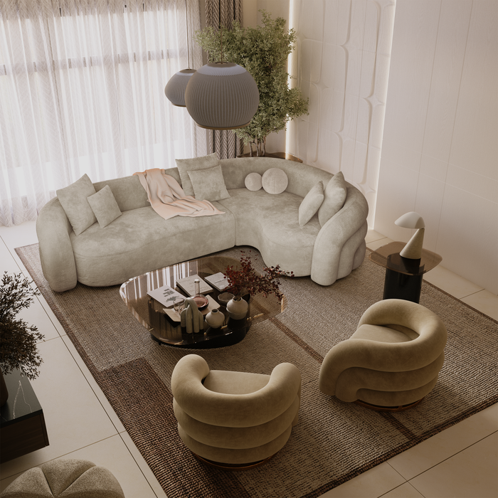 6-zits rechthoekige sofa in taupe structuurfluweel