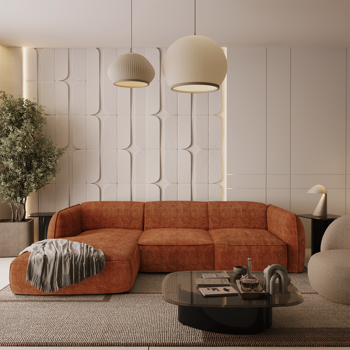 Hoekbank links in terracotta geweven fluweel