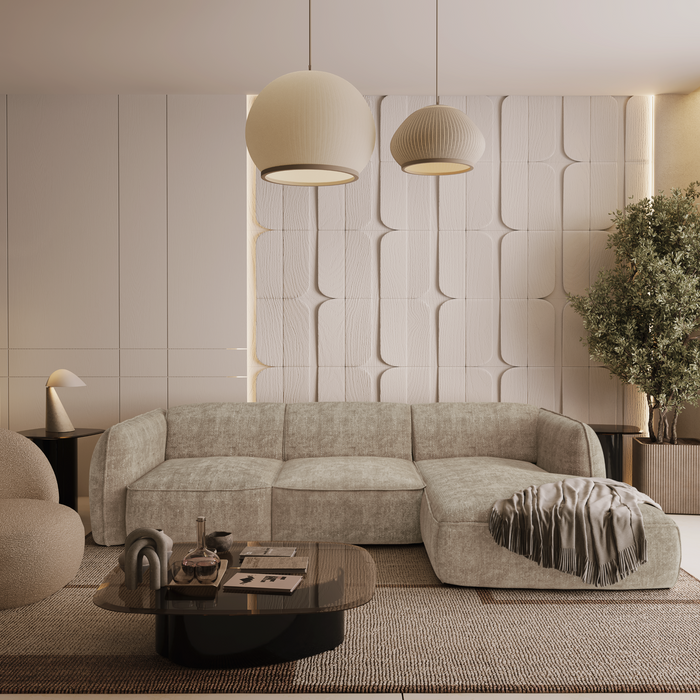 Rechte beige fluwelen hoekbank
