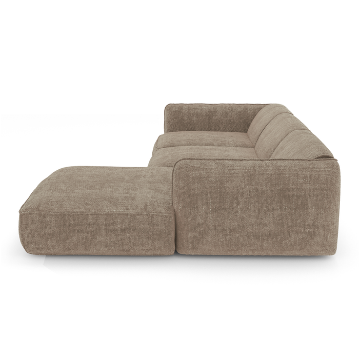 Rechte beige fluwelen hoekbank