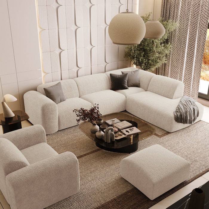 5-zits brede rechthoekige fluwelen bank met crèmepatroon