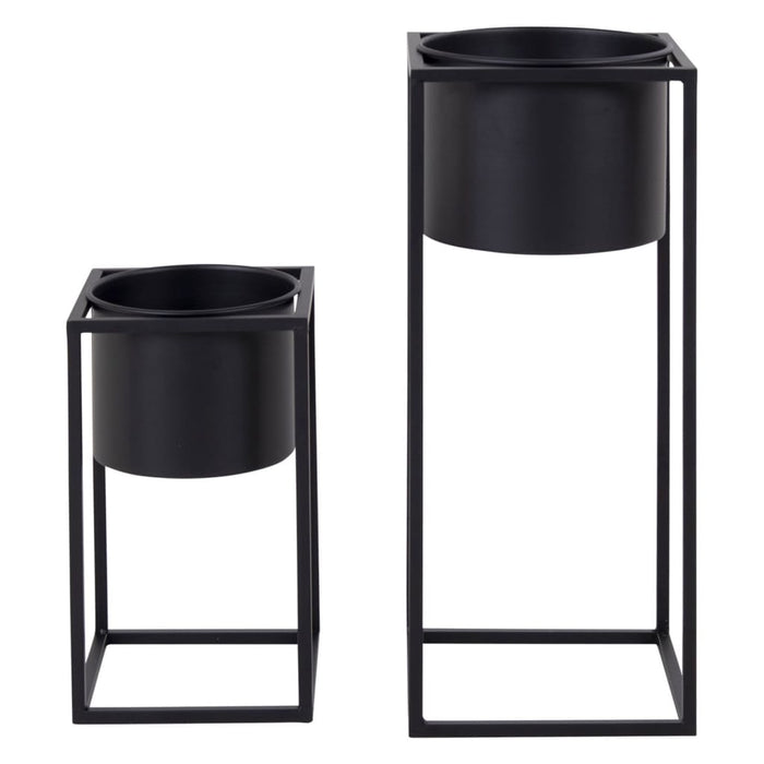 House Nordic 2-delige Bloempottenset Lena zwart