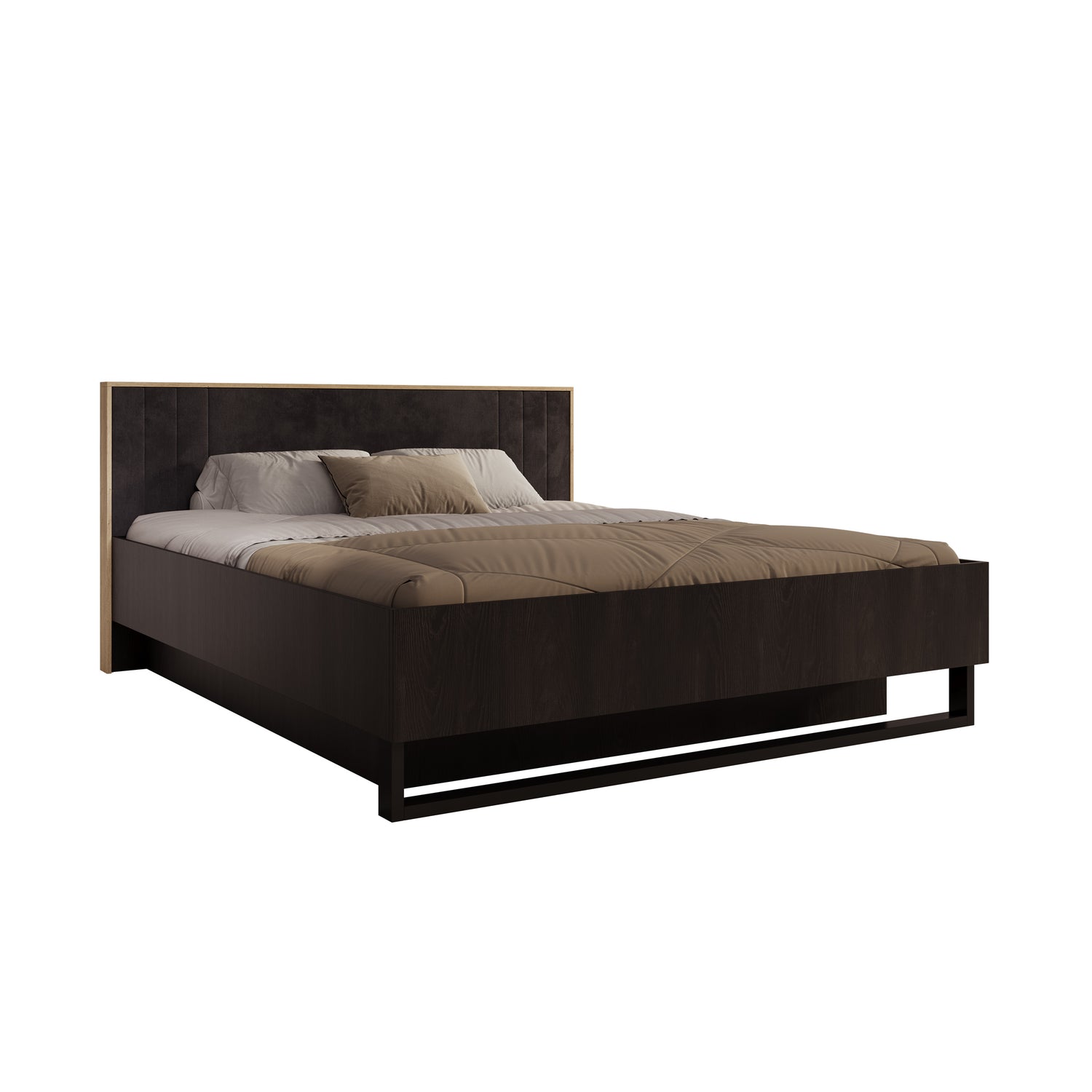 Meubella Tweepersoonsbed Monor - Zwart eiken - 180x200 cm - Met gaslift