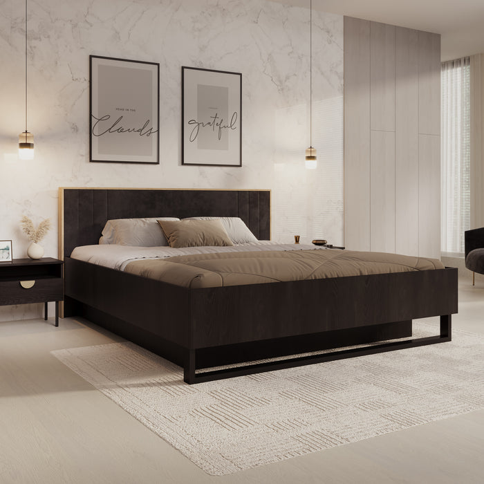 Meubella Tweepersoonsbed Monor - Zwart eiken - 180x200 cm - Met gaslift