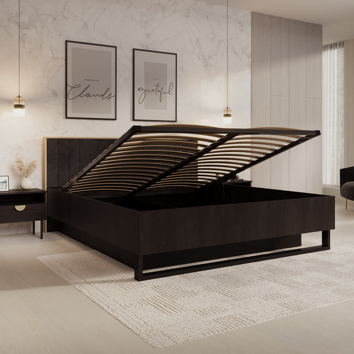 Meubella Tweepersoonsbed Monor - Zwart eiken - 180x200 cm - Met gaslift