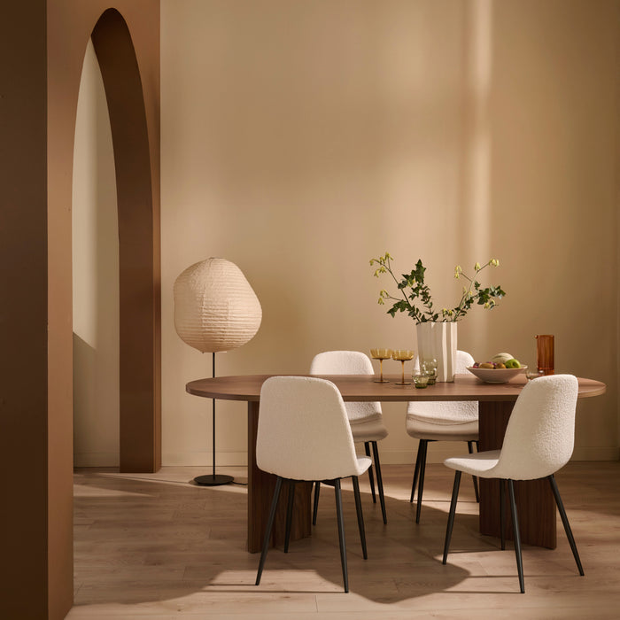 by fonQ basic Sweep Eetkamerstoel Bouclé - Set van 4 - Crème