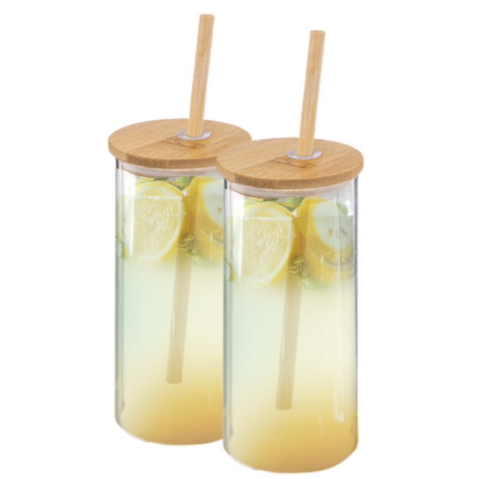 OTIX Drinkglazen met Bamboo Deksel met Rietje 2 Stuks 400 ml Waterg...