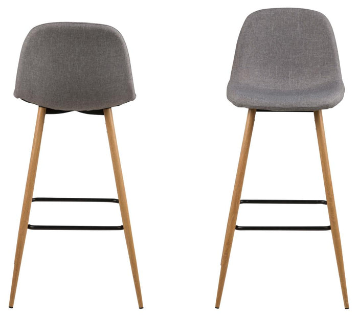 Giga Living - Barkruk Lichtgrijs|Naturel - Zithoogte 75cm - Willy - Set van 2