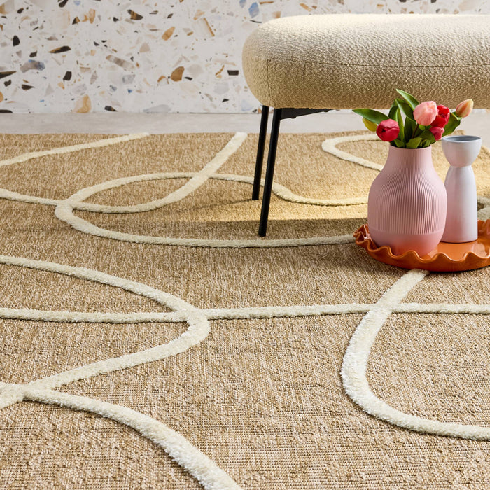 sweeek - Interieurtapijt met jute-effect, reliëf grafisch patroon in