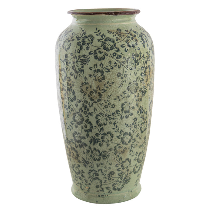 Clayre & Eef Vaas  Ø 17x35 cm Groen Keramiek Bloemen Decoratie Vaas