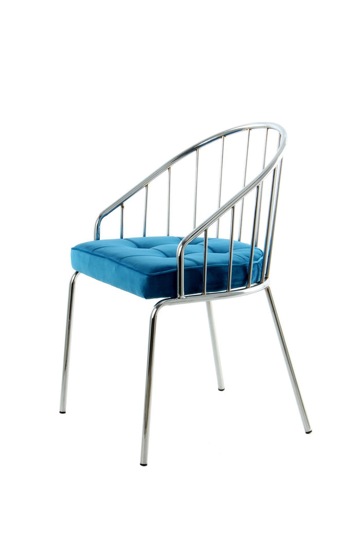 Blauw|chromen metalen stoel elegant, comfortabel, stabiel