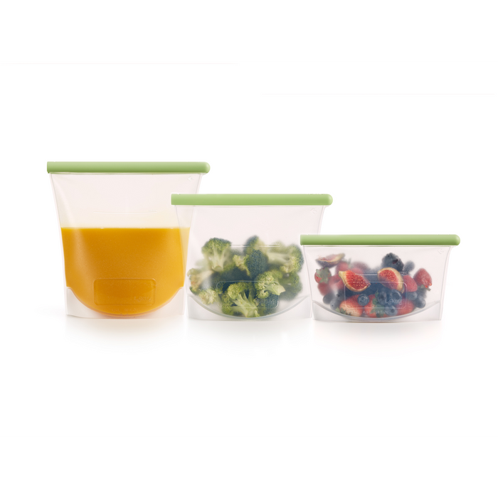 Vershoudzak Staand, set van 3, 0,5 L + 1 L + 1,5 L, Herbruikbaar - Green