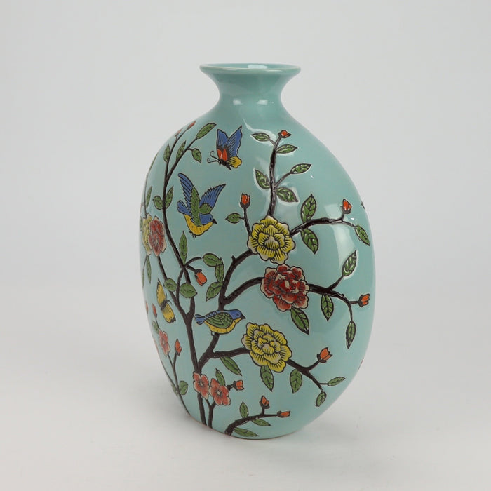 Fine Asianliving Chinese Vaas Porselein Blauw Vogels