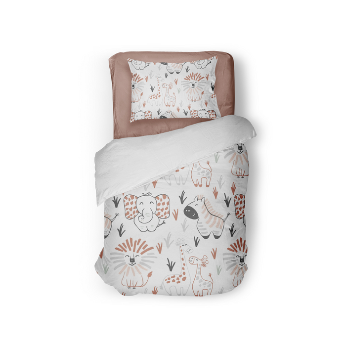 Eleganzzz Kinder Dekbedovertrek Micropercal Animal Crackers - white 140x220|240cm