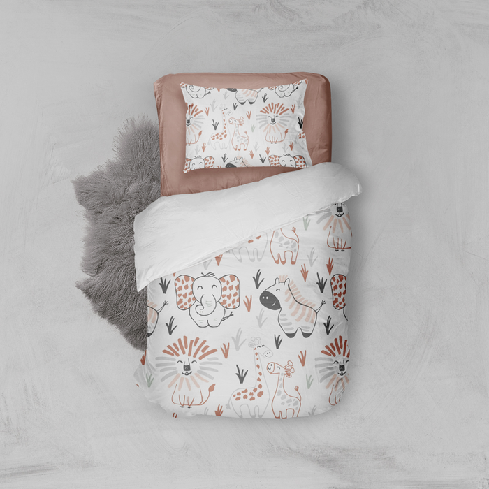 Eleganzzz Kinder Dekbedovertrek Micropercal Animal Crackers - white 140x220|240cm