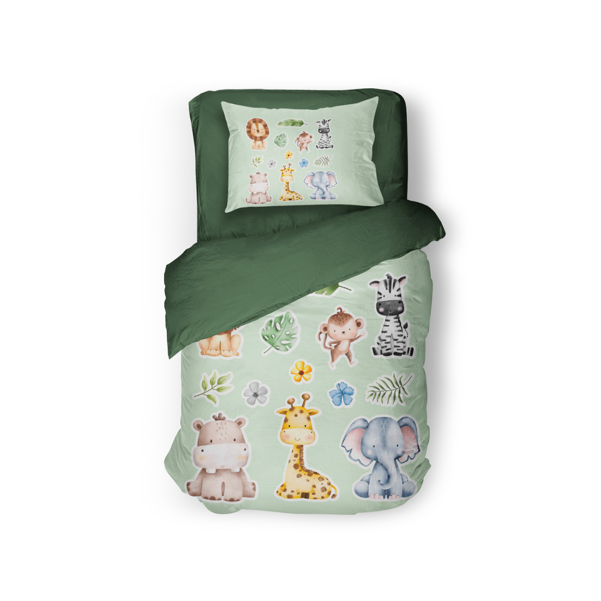 Eleganzzz Kinder Dekbedovertrek Micropercal Savanne Safari - green 140x220|240cm