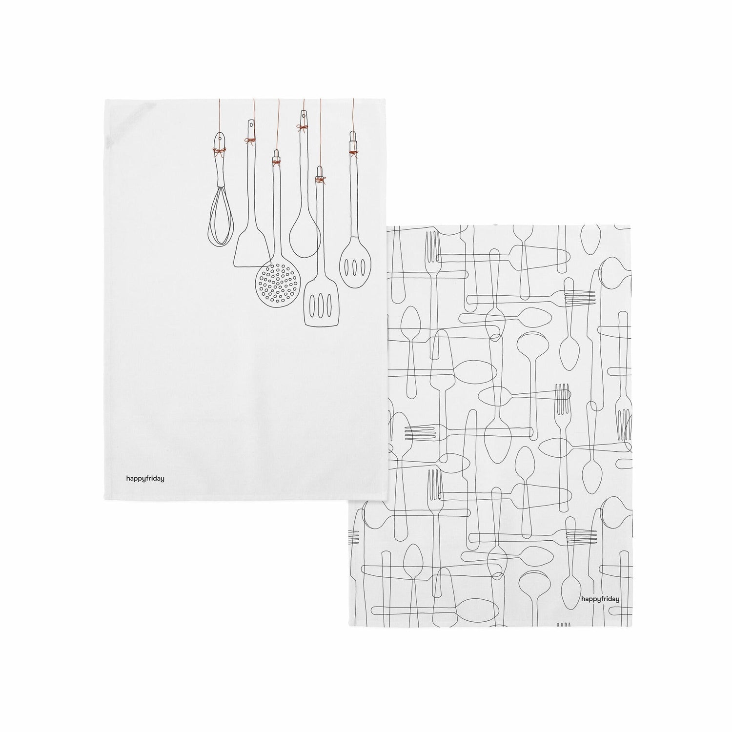 Cutlery Keukenhanddoek 2 stuks 70x50 cm Happyfriday, Veelkleurig, 100% katoen, de kwaliteit van 200 Gr x m2