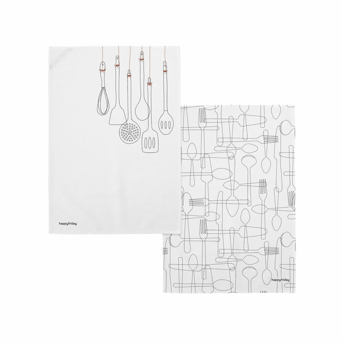Cutlery Keukenhanddoek 2 stuks 70x50 cm Happyfriday, Veelkleurig, 100% katoen, de kwaliteit van 200 Gr x m2