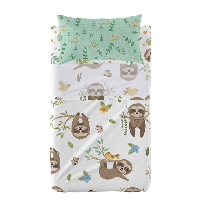 Happy sloth Laken Set ledikant 2-delig Moshi Moshi, Veelkleurig, 100% katoen, de kwaliteit van 150 TC